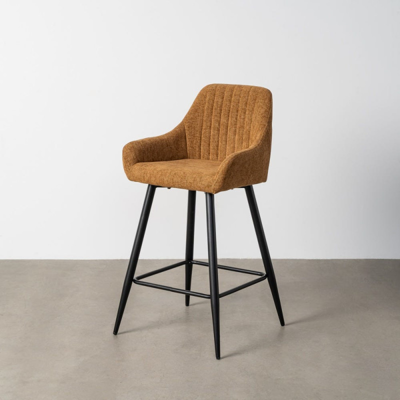 Tabouret de bar haut de gamme en Tissu Marron Surpiqûre verticale Métal Noir Ohlira (Lot de 2) - 11
