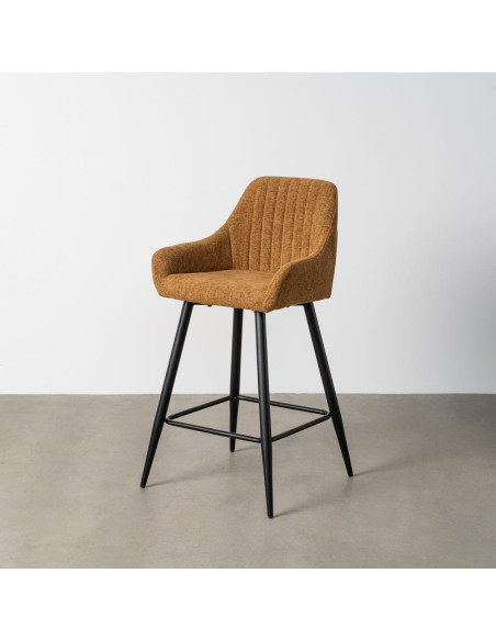 Tabouret de bar haut de gamme en Tissu Marron Surpiqûre verticale Métal Noir Ohlira (Lot de 2) - 11
