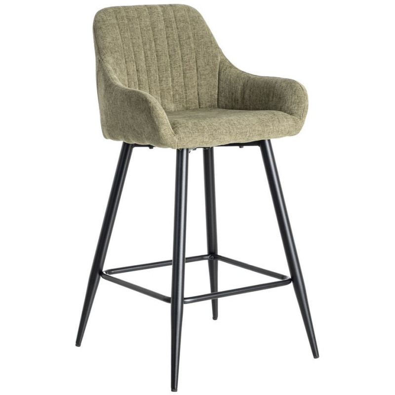 Tabouret de bar haut de gamme en Tissu Vert Surpiqûre verticale Métal Noir Ohlira (Lot de 2) - 1