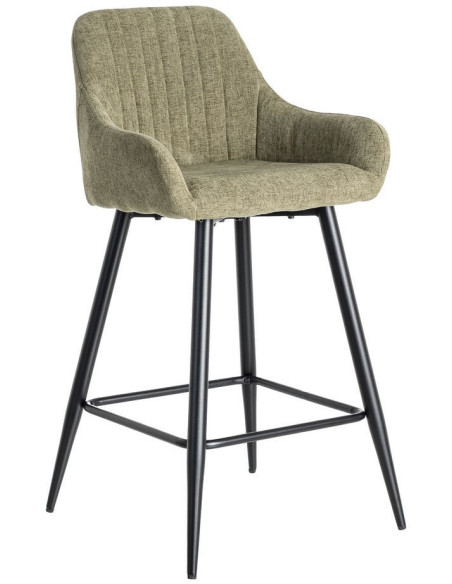 Tabouret de bar haut de gamme en Tissu Vert Surpiqûre verticale Métal Noir Ohlira (Lot de 2) - 1