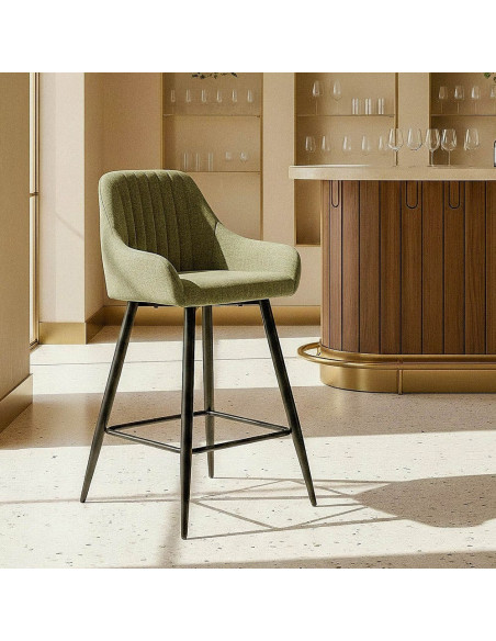 Tabouret de bar haut de gamme en Tissu Vert Surpiqûre verticale Métal Noir Ohlira (Lot de 2) - 2