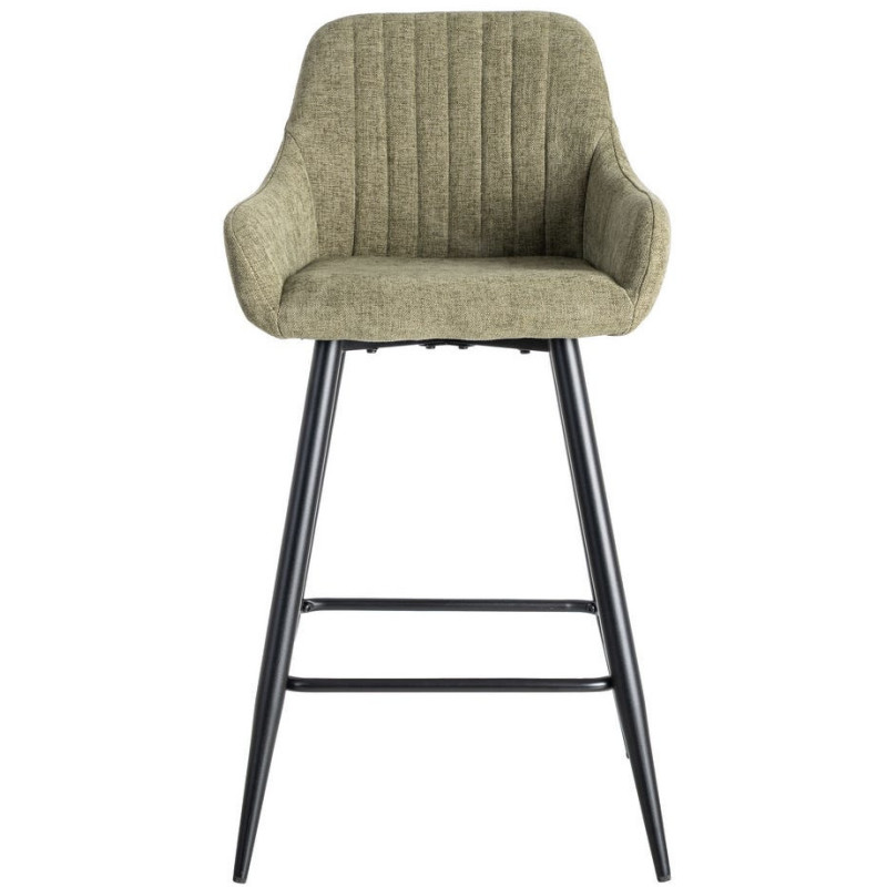 Tabouret de bar haut de gamme en Tissu Vert Surpiqûre verticale Métal Noir Ohlira (Lot de 2) - 3