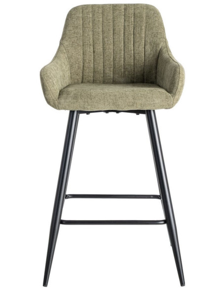 Tabouret de bar haut de gamme en Tissu Vert Surpiqûre verticale Métal Noir Ohlira (Lot de 2) - 3