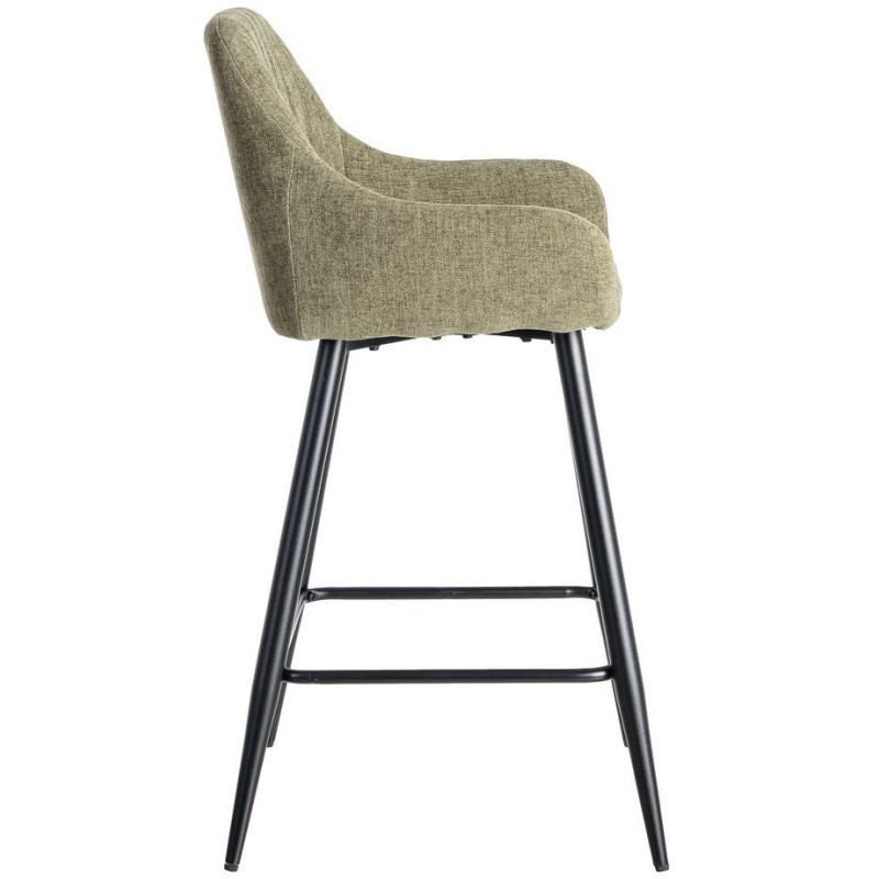 Tabouret de bar haut de gamme en Tissu Vert Surpiqûre verticale Métal Noir Ohlira (Lot de 2) - 4