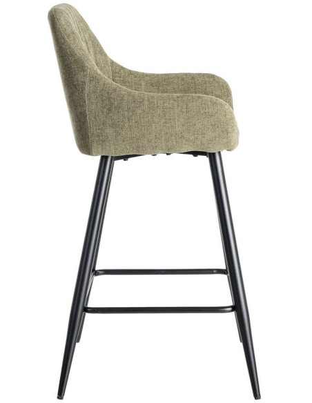 Tabouret de bar haut de gamme en Tissu Vert Surpiqûre verticale Métal Noir Ohlira (Lot de 2) - 4