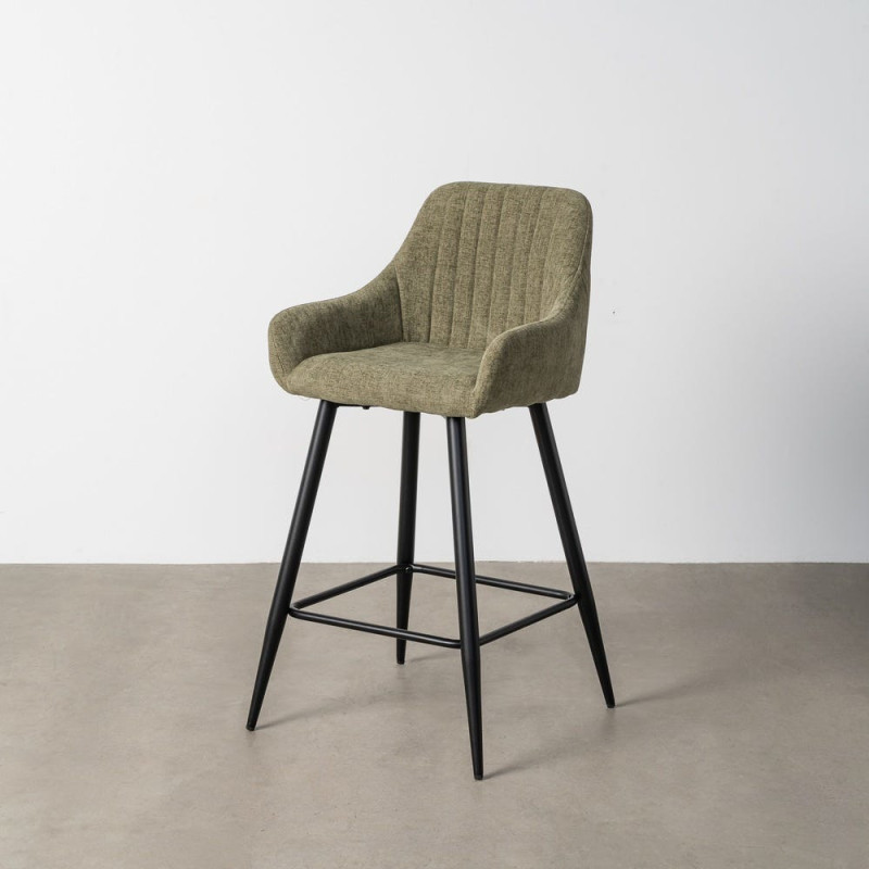 Tabouret de bar haut de gamme en Tissu Vert Surpiqûre verticale Métal Noir Ohlira (Lot de 2) - 11