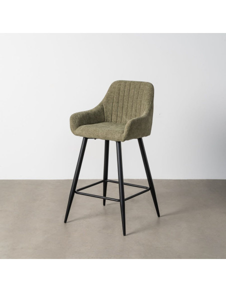 Tabouret de bar haut de gamme en Tissu Vert Surpiqûre verticale Métal Noir Ohlira (Lot de 2) - 11