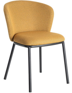 Chaise moderne chic en Tissu Jaune moutarde Motif chevrons Métal Noir Tang (Lot de 2) - 1