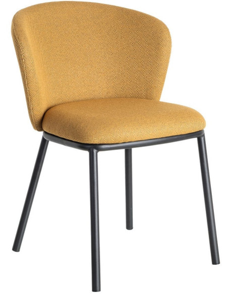 Chaise moderne chic en Tissu Jaune moutarde Motif chevrons Métal Noir Tang (Lot de 2) - 1
