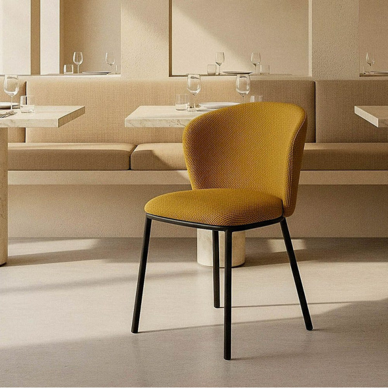 Chaise moderne chic en Tissu Jaune moutarde Motif chevrons Métal Noir Tang (Lot de 2) - 2