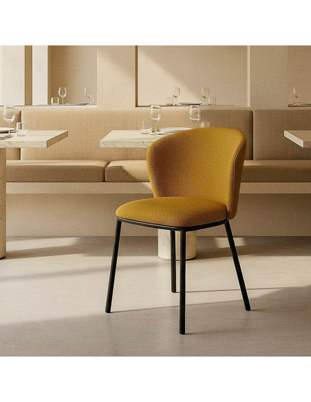 Chaise moderne chic en Tissu Jaune moutarde Motif chevrons Métal Noir Tang (Lot de 2) - 2