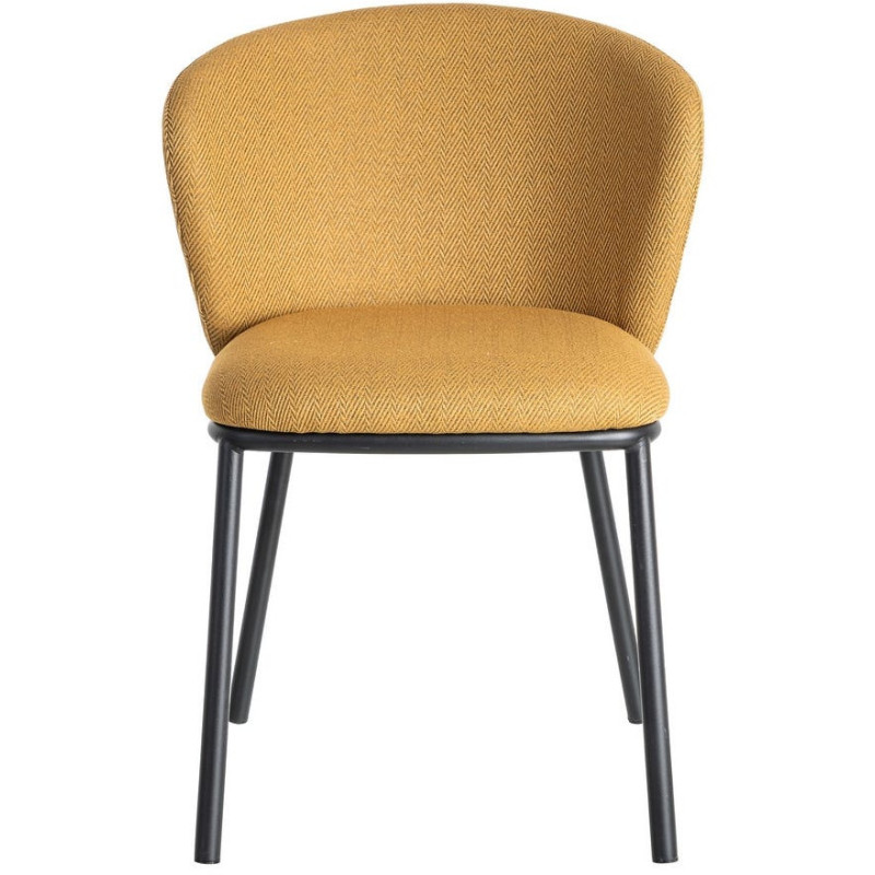 Chaise moderne chic en Tissu Jaune moutarde Motif chevrons Métal Noir Tang (Lot de 2) - 3