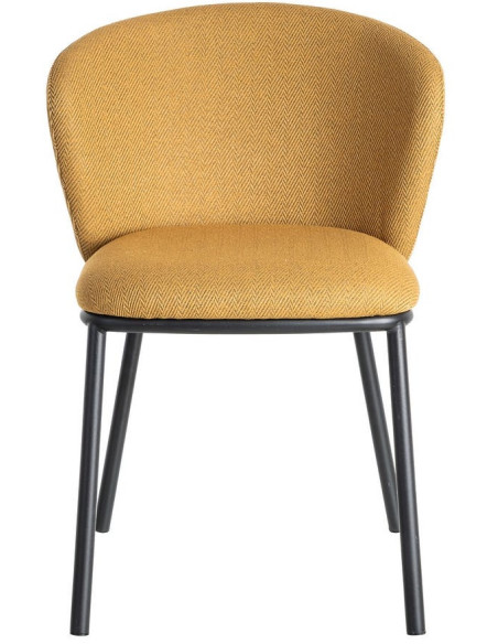 Chaise moderne chic en Tissu Jaune moutarde Motif chevrons Métal Noir Tang (Lot de 2) - 3