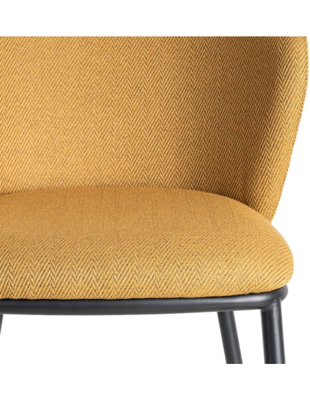 Chaise moderne chic en Tissu Jaune moutarde Motif chevrons Métal Noir Tang (Lot de 2) - 7