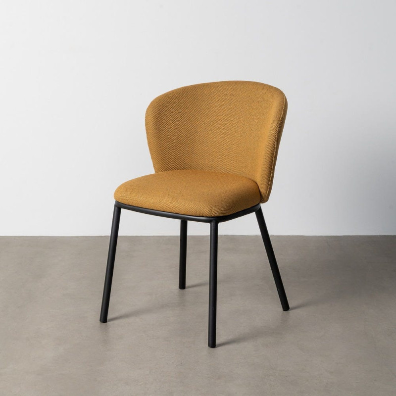Chaise moderne chic en Tissu Jaune moutarde Motif chevrons Métal Noir Tang (Lot de 2) - 12