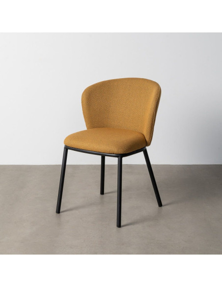 Chaise moderne chic en Tissu Jaune moutarde Motif chevrons Métal Noir Tang (Lot de 2) - 12