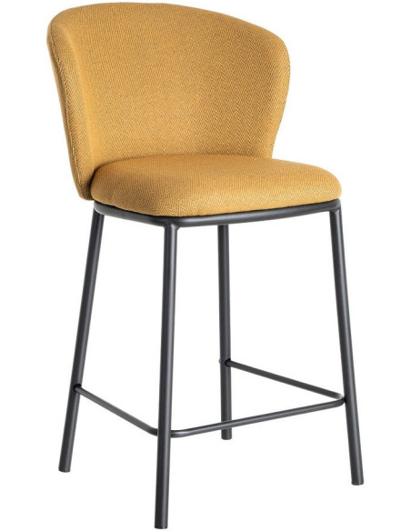 Tabouret de bar moderne chic en Tissu Jaune moutarde Motif chevrons Métal Noir Tang (Lot de 2) - 1