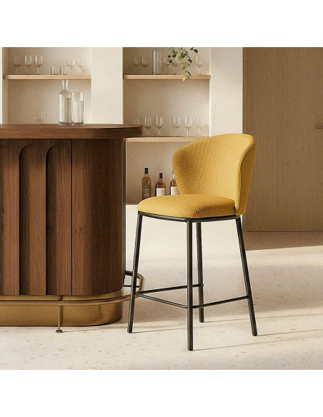 Tabouret de bar moderne chic en Tissu Jaune moutarde Motif chevrons Métal Noir Tang (Lot de 2) - 2