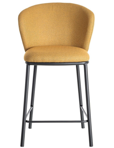 Tabouret de bar moderne chic en Tissu Jaune moutarde Motif chevrons Métal Noir Tang (Lot de 2) - 3