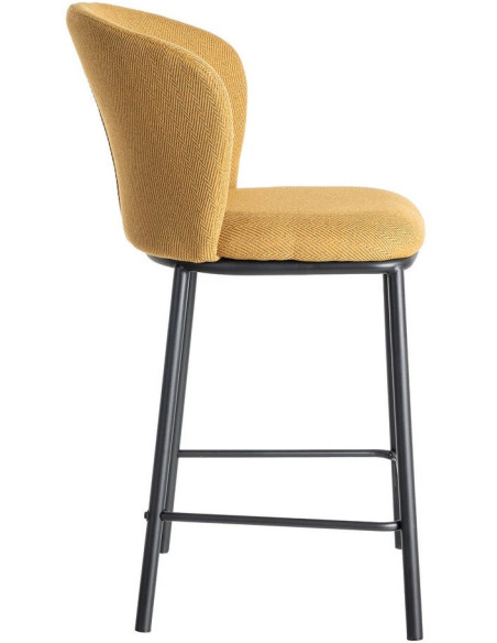 Tabouret de bar moderne chic en Tissu Jaune moutarde Motif chevrons Métal Noir Tang (Lot de 2) - 4
