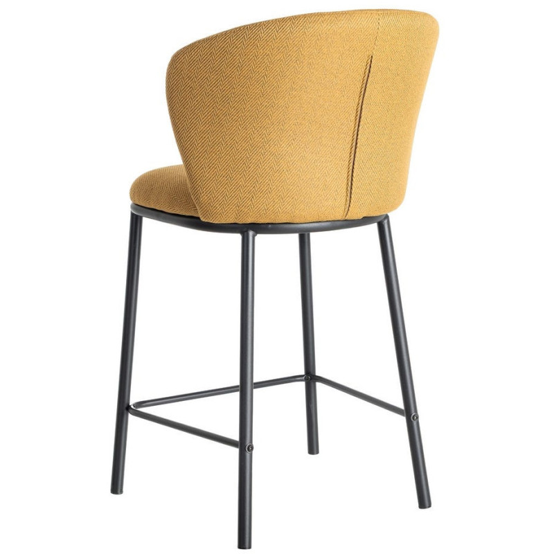 Tabouret de bar moderne chic en Tissu Jaune moutarde Motif chevrons Métal Noir Tang (Lot de 2) - 5