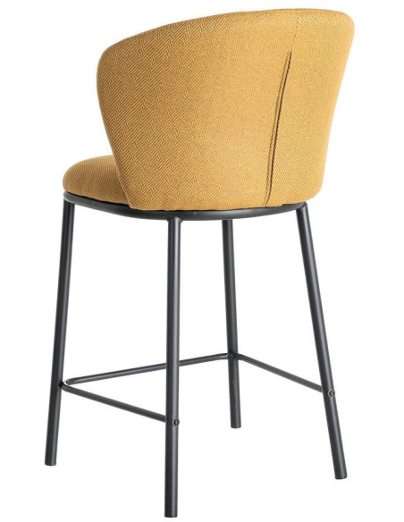 Tabouret de bar moderne chic en Tissu Jaune moutarde Motif chevrons Métal Noir Tang (Lot de 2) - 5
