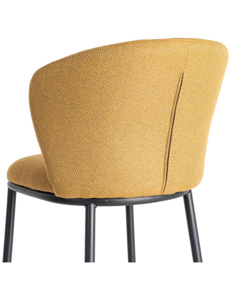 Tabouret de bar moderne chic en Tissu Jaune moutarde Motif chevrons Métal Noir Tang (Lot de 2) - 6