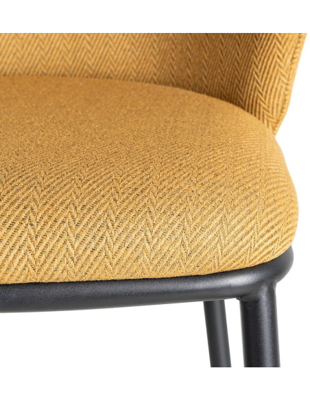 Tabouret de bar moderne chic en Tissu Jaune moutarde Motif chevrons Métal Noir Tang (Lot de 2) - 8