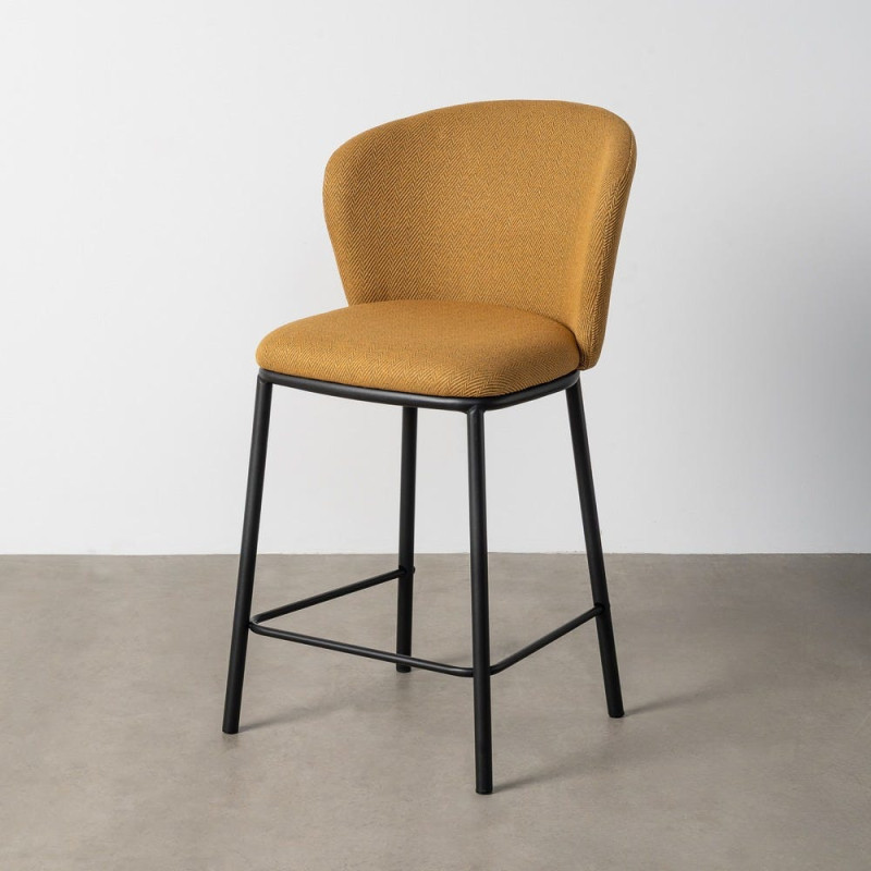 Tabouret de bar moderne chic en Tissu Jaune moutarde Motif chevrons Métal Noir Tang (Lot de 2) - 11