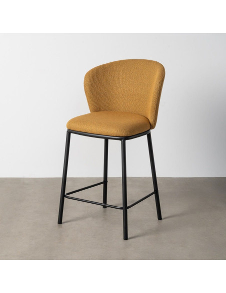Tabouret de bar moderne chic en Tissu Jaune moutarde Motif chevrons Métal Noir Tang (Lot de 2) - 11