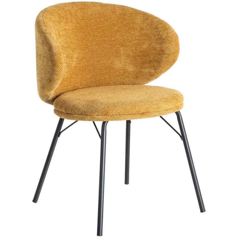 Chaise moderne confortable en Tissu Jaune moutarde Métal Noir Harava (Lot de 2) - 1