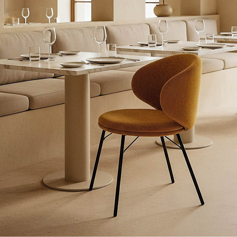 Chaise moderne confortable en Tissu Jaune moutarde Métal Noir Harava (Lot de 2) - 2