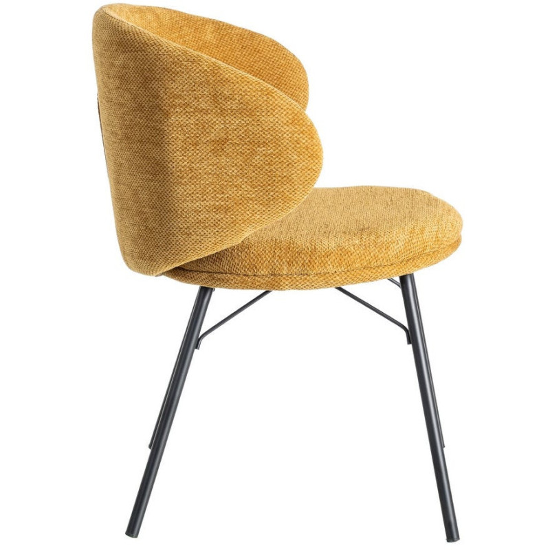Chaise moderne confortable en Tissu Jaune moutarde Métal Noir Harava (Lot de 2) - 4