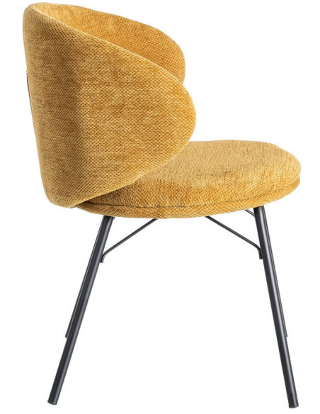 Chaise moderne confortable en Tissu Jaune moutarde Métal Noir Harava (Lot de 2) - 4