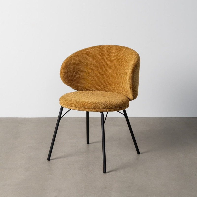 Chaise moderne confortable en Tissu Jaune moutarde Métal Noir Harava (Lot de 2) - 12