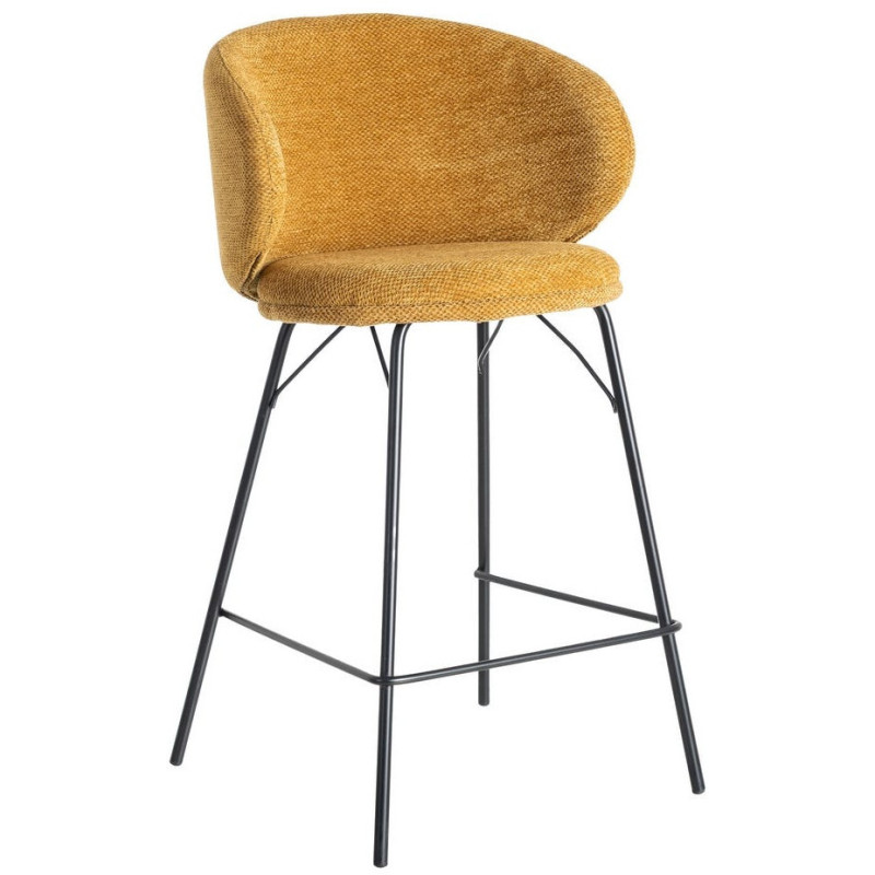 Tabouret de bar moderne confortable en Tissu Jaune moutarde Métal Noir Harava (Lot de 2) - 1