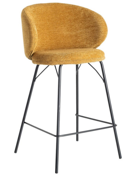 Tabouret de bar moderne confortable en Tissu Jaune moutarde Métal Noir Harava (Lot de 2) - 1