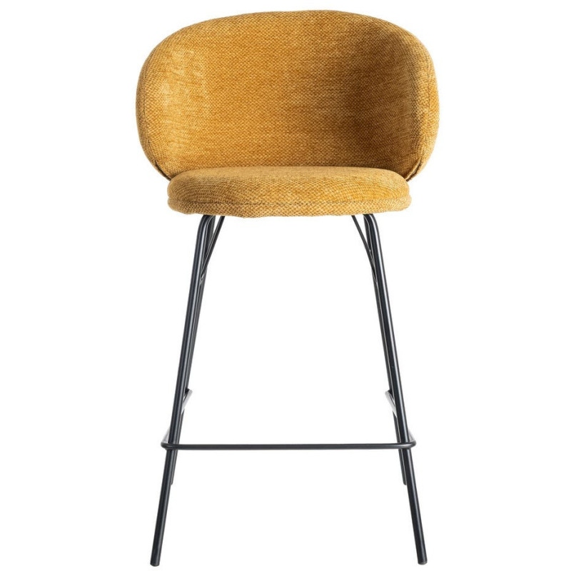 Tabouret de bar moderne confortable en Tissu Jaune moutarde Métal Noir Harava (Lot de 2) - 3