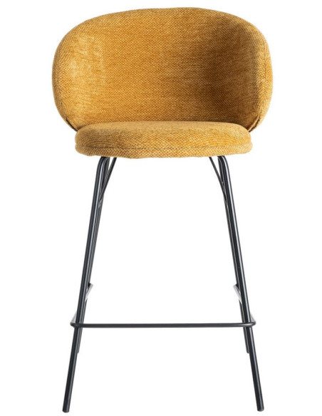 Tabouret de bar moderne confortable en Tissu Jaune moutarde Métal Noir Harava (Lot de 2) - 3