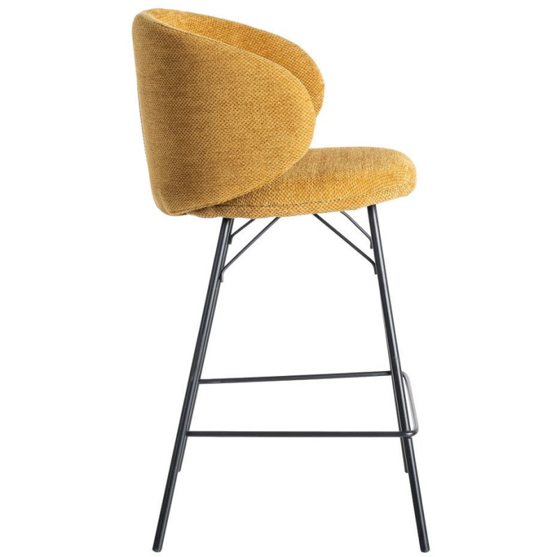 Tabouret de bar moderne confortable en Tissu Jaune moutarde Métal Noir Harava (Lot de 2) - 4