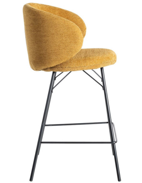 Tabouret de bar moderne confortable en Tissu Jaune moutarde Métal Noir Harava (Lot de 2) - 4