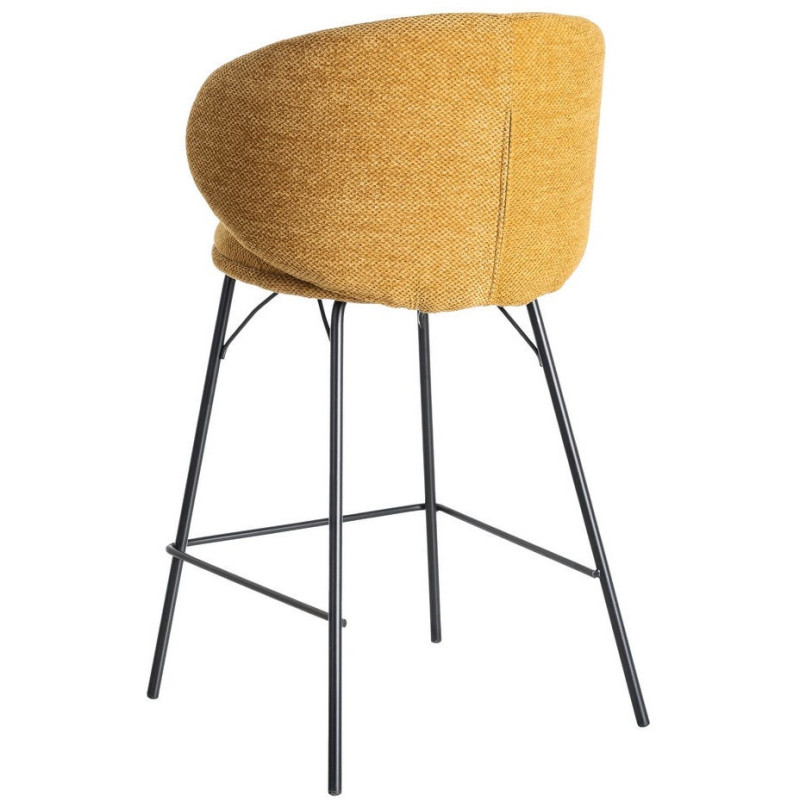 Tabouret de bar moderne confortable en Tissu Jaune moutarde Métal Noir Harava (Lot de 2) - 5