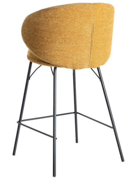 Tabouret de bar moderne confortable en Tissu Jaune moutarde Métal Noir Harava (Lot de 2) - 5