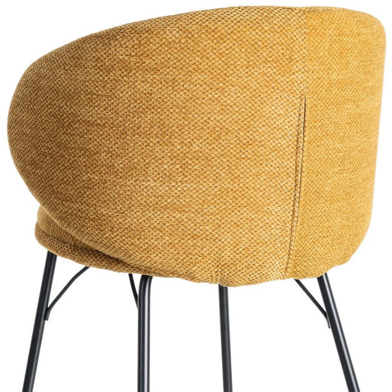 Tabouret de bar moderne confortable en Tissu Jaune moutarde Métal Noir Harava (Lot de 2) - 6