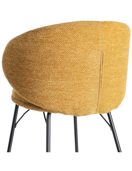 Tabouret de bar moderne confortable en Tissu Jaune moutarde Métal Noir Harava (Lot de 2) - 6