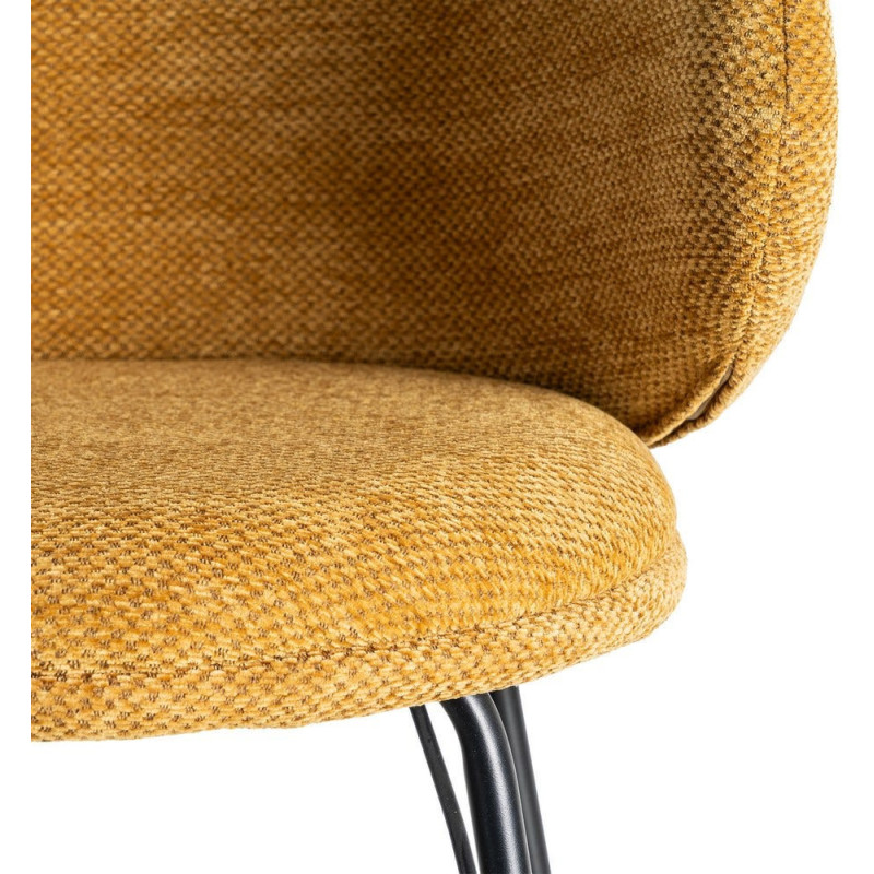 Tabouret de bar moderne confortable en Tissu Jaune moutarde Métal Noir Harava (Lot de 2) - 8