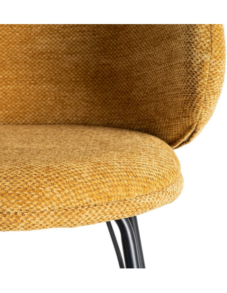Tabouret de bar moderne confortable en Tissu Jaune moutarde Métal Noir Harava (Lot de 2) - 8
