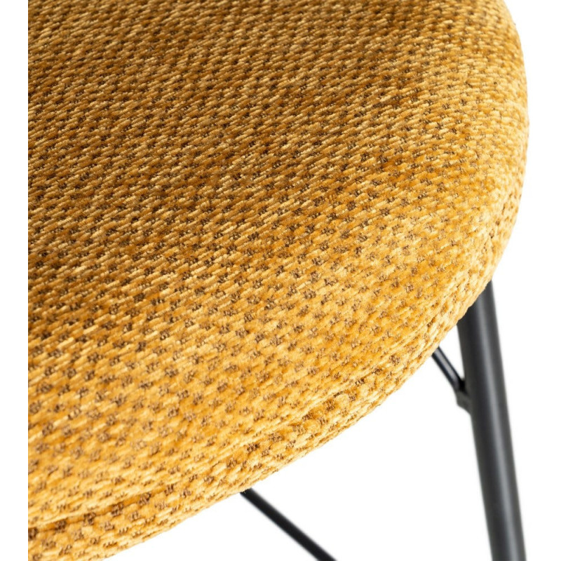 Tabouret de bar moderne confortable en Tissu Jaune moutarde Métal Noir Harava (Lot de 2) - 9