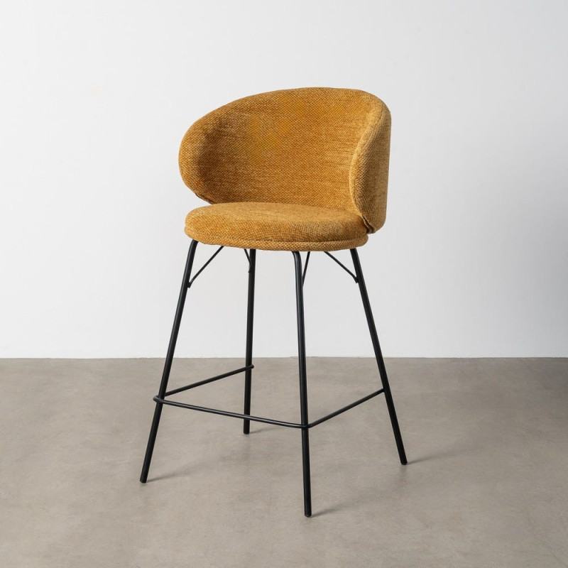 Tabouret de bar moderne confortable en Tissu Jaune moutarde Métal Noir Harava (Lot de 2) - 11