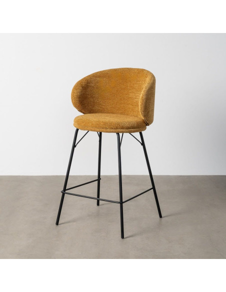 Tabouret de bar moderne confortable en Tissu Jaune moutarde Métal Noir Harava (Lot de 2) - 11